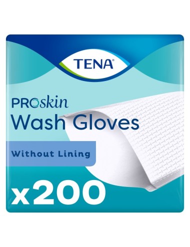 Paquet de 200 Gants Tena Wash Gloves Proskin plastifiés - Gants de toilette jetables pour soins personnels.