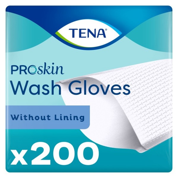 Paquet de 200 Gants Tena Wash Gloves Proskin plastifiés - Gants de toilette jetables pour soins personnels.
