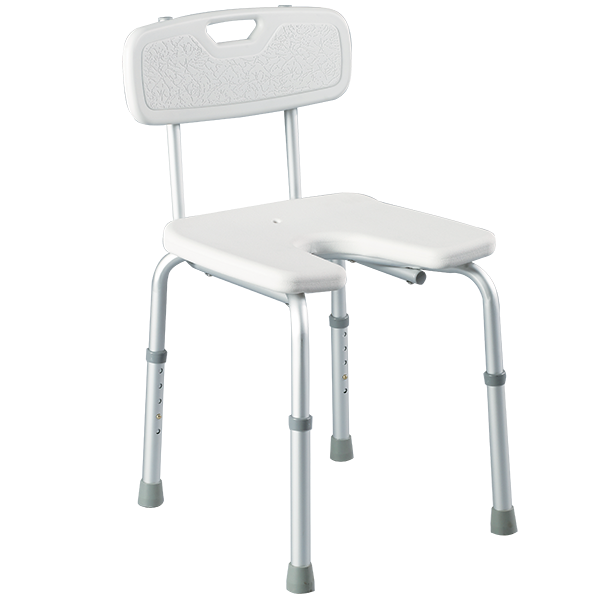 Chaise de douche avec découpe à hauteur réglable Chaise de douche avec découpe à hauteur réglable