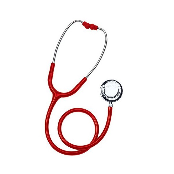 Stéthoscope Laubry chrome simple pavillon rouge SPENGLER Stéthoscope Laubry chrome simple pavillon rouge SPENGLER