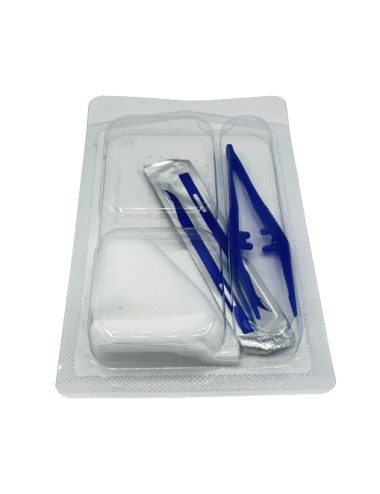 SET ABLATION DE SUTURE 1 LAME COUPE FILS +  3 COMPRESSES NT 7,5 x 7,5cm + 1 PINCE A DISSEQUER BLEUE