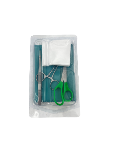 SET POSE DE SUTURE 1 CHAMP + 1 CISEAUX POINTUS + 1 PINCE + 1 PORTE AIGUILLE + 5 COMPRESSES INNOSET