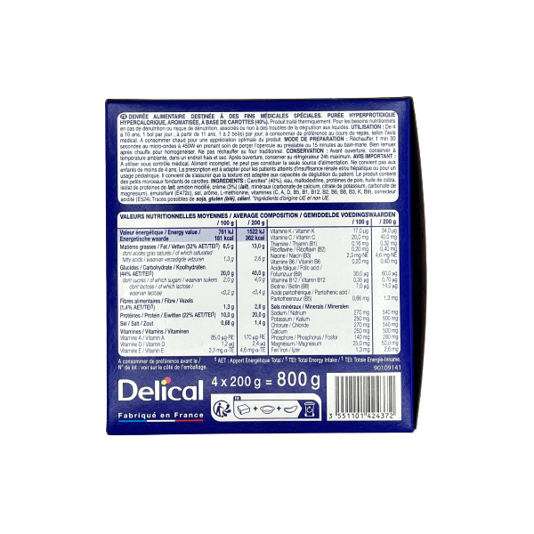 DELICAL PURÉE HP HC - Carottes 800 g ( 4 X 200 g) DELICAL PURÉE HP HC - Carottes 800 g ( 4 X 200 g)