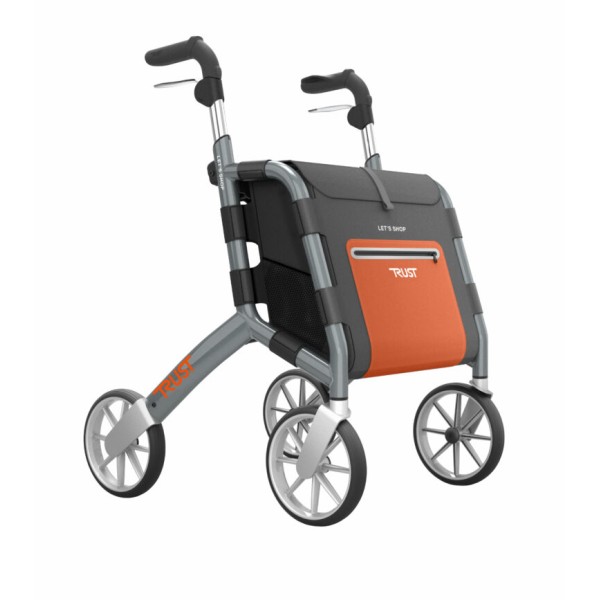 chariot de course déambulateur rollator let's shop orange et gris
