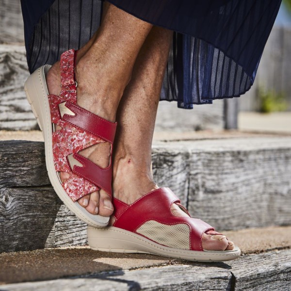 Sandales orthopédiques femme cuir CHUT GINA Rouge PODOWELL