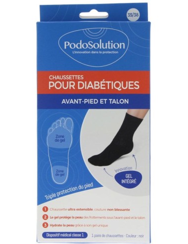 Chaussettes diabétiques protection avant-pied et talon noir Podosolution Podowell