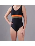 Maillot de bain incontinence femme rayures poitrine noir kaki orange 116 BENEFACTOR