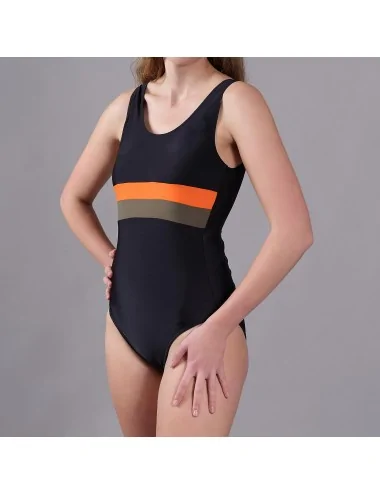 Maillot de bain incontinence femme rayures poitrine noir kaki orange 116 BENEFACTOR