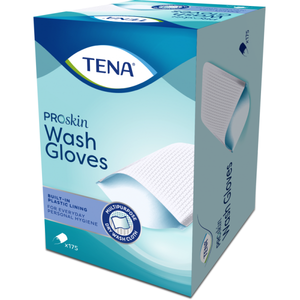 Paquet de 175 TENA Wash Gloves plastifiés Paquet de 175 TENA Wash Gloves plastifiés
