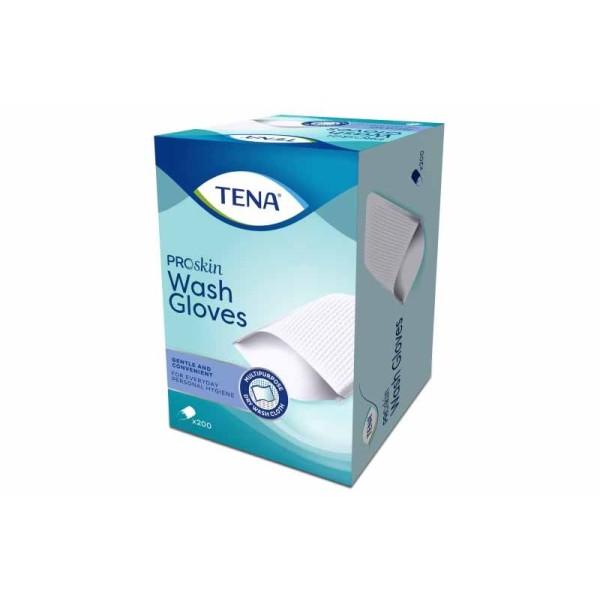 Paquet de 200 Gants Tena Wash Gloves Proskin plastifiés - Gants de toilette jetables pour soins personnels. Paquet de 200 Gants Tena Wash Gloves Proskin plastifiés - Gants de toilette jetables pour soins personnels.